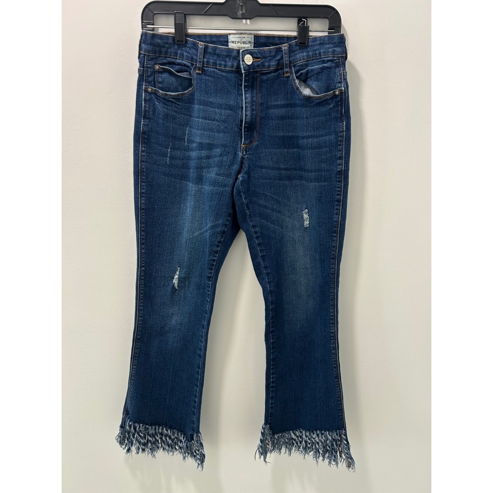 For The Republic Denim Womens Size 8/28 Distressed Fringe Hem Crop Flare Jeans